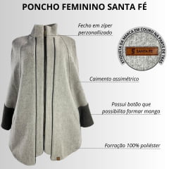 Poncho Feminino Santa Fé Merina Com Zíper E Bolsos Bege Mescla E Marrom Com Forro