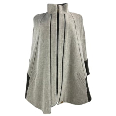 Poncho Feminino Santa Fé Merina Com Zíper E Bolsos Bege Mescla E Marrom Com Forro