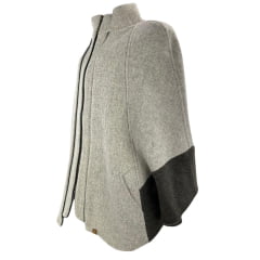 Poncho Feminino Santa Fé Merina Com Zíper E Bolsos Bege Mescla E Marrom Com Forro