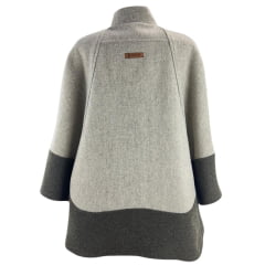 Poncho Feminino Santa Fé Merina Com Zíper E Bolsos Bege Mescla E Marrom Com Forro