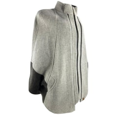 Poncho Feminino Santa Fé Merina Com Zíper E Bolsos Bege Mescla E Marrom Com Forro