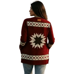 Poncho Feminino Turkese Arizona Red Manga Longa Vermelho Vinho Aberto Com Franjas - REF:PON4601