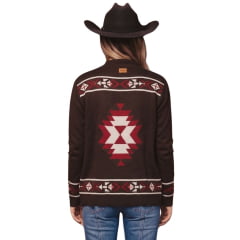 Poncho Feminino Turkese Tribal Valley Manga Longa Marrom Aberto Com Franjas Ref: PON6601