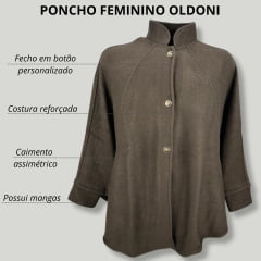 Poncho Marrom Feminino Com Punho Oldoni Fecho  de Botão Personalizado - Ref. 4703