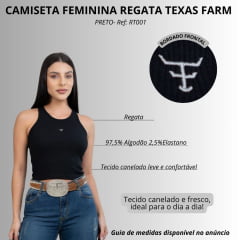 Regata Feminina Texas Farm Canelada Western Show Preto Com Logo Branco Ref:RT001