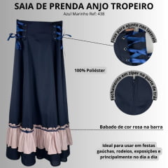 Saia De Prenda Anjo Tropeiro Azul Marinho Com Fita E Babado Rosa Ref: 438