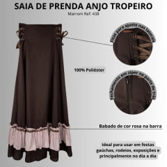 Saia De Prenda Anjo Tropeiro Marrom Café Com Fita E Babado Rosa Ref: 438