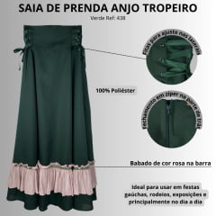 Saia De Prenda Anjo Tropeiro Verde Escuro Com Fita E Babado Rosa Ref: 438