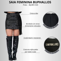 Saia Feminina Buphallos Preto Com Bordado Termo Frontal R. BPL1335
