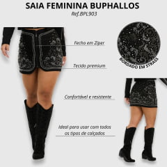 Saia Feminina Buphallos Preto com Zíper E Brilho Termo Luxo R. BPL903