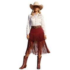 Saia Feminina Country City Celina Marsala Com Franjas Ref:CJ209135