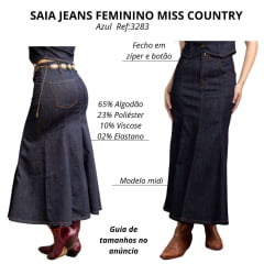 Saia Feminina Miss Country Jeans Azul Escuro Longa Com Botão Dourado Ref: 3283
