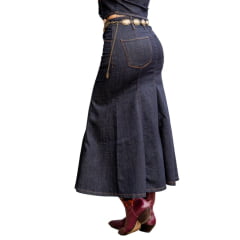 Saia Feminina Miss Country Jeans Azul Escuro Longa Com Botão Dourado Ref: 3283