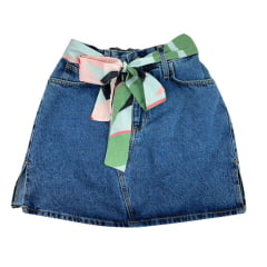 Saia Feminina Miss Country Mini Saia Jeans Azul Com Forro De Shorts Elástico Na Cintura E Faixa Cetim Ref:3238