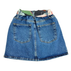 Saia Feminina Miss Country Mini Saia Jeans Azul Com Forro De Shorts Elástico Na Cintura E Faixa Cetim Ref:3238