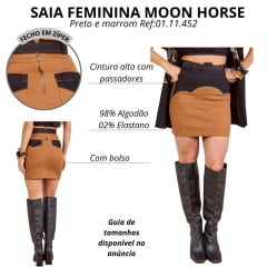 Saia Feminina Moon Horse Carry Marrom Preto Com Cinto Veludo Ref:01.11.452