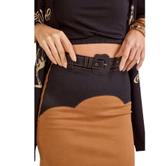 Saia Feminina Moon Horse Carry Marrom Preto Com Cinto Veludo Ref:01.11.452