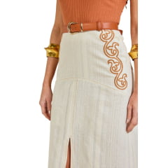 Saia Feminina Moon Horse Longa Midi Liz Off White Com Bordado Ref:01.11.449