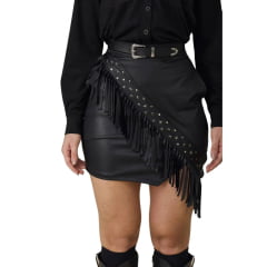 Saia Feminina Moon Horse Minissaia Charlotte Preta Com Detalhes Franja Ref:0109360UN