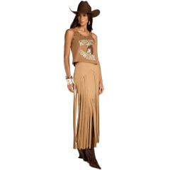 Saia Feminina Moon Horse Suit Bege Com Franjas Longas - Ref:01.13.539BG