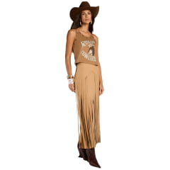 Saia Feminina Moon Horse Suit Bege Com Franjas Longas - Ref:01.13.539BG