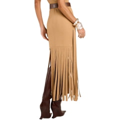 Saia Feminina Moon Horse Suit Bege Com Franjas Longas - Ref:01.13.539BG