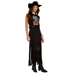 Saia Feminina Moon Horse Suit Preta Com Franjas Longas Ref:01.13.539PT
