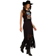 Saia Feminina Moon Horse Suit Preta Com Franjas Longas Ref:01.13.539PT