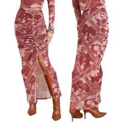 Saia Feminina Moon Horse Tule Cow Style Vinho Estampada Ref:01.11.460
