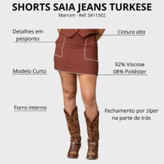 Saia Feminina Turkese Beth Duthon Marrom Curta Pesponto Bolsos E Barra Ref: SA11502