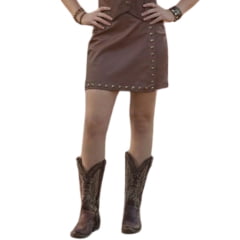 Saia Feminina Turkese Canyon Imitação Couro Marrom Rebites Dourado Envelhecido Ref: SA04604