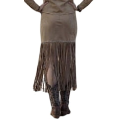 Saia Feminina Turkese Dusty Route Bege Suede Curta Com Franjas Ref: SA04603