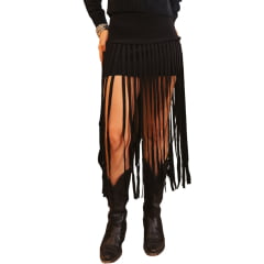 Saia Feminina Turkese Hollywood Black Curta Com Franjas Longas - REF:SA06602