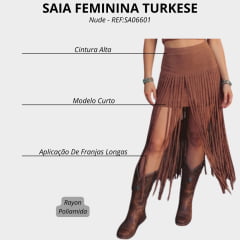 Saia Feminina Turkese  Hollywood Nude Curta Com Franjas Longas - REF:SA06601