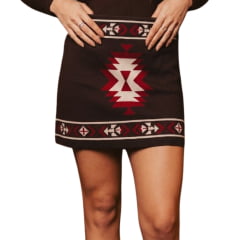 Saia Feminina Turkese Tribal Valley Lã Marrom Estampada Vinho E Creme - REF:SA06603 Saia Feminina Turkese Tribal Valley Lã Marrom Estampada Vinho E Creme - REF:SA06603
