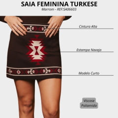 Saia Feminina Turkese Tribal Valley Lã Marrom Estampada Vinho E Creme - REF:SA06603