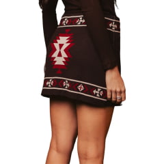 Saia Feminina Turkese Tribal Valley Lã Marrom Estampada Vinho E Creme - REF:SA06603