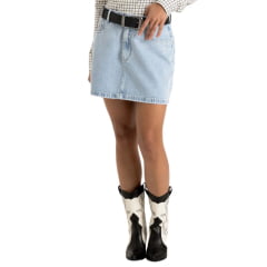 Saia Feminina TXC Curta Jeans Delavê Rigid Com Strass Na Frente Ref:600335