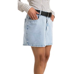 Saia Feminina TXC Curta Jeans Delavê Rigid Com Strass Na Frente Ref:600335