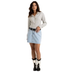 Saia Feminina TXC Curta Jeans Delavê Rigid Com Strass Na Frente Ref:600335