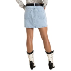 Saia Feminina TXC Curta Jeans Delavê Rigid Com Strass Na Frente Ref:600335