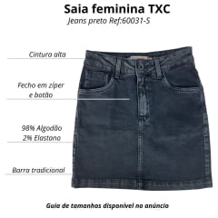 Saia Feminina TXC Curta Jeans Preto Com Stretch Etiqueta Da Logo Ref:60031-S