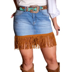 Saia Feminina West Dust Jeans Médio Apache Com Franjas Ref:MS29596