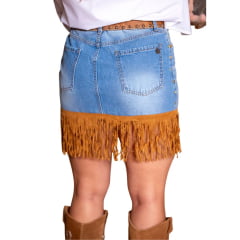 Saia Feminina West Dust Jeans Médio Apache Com Franjas Ref:MS29596