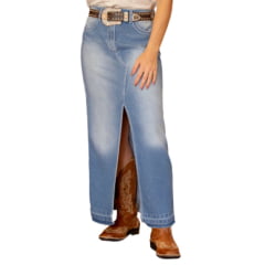 Saia Feminina West Dust Micaela Jeans Médio Longa Com Abertura Ref:SA29835