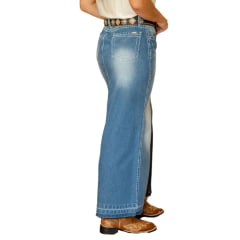 Saia Feminina West Dust Micaela Jeans Médio Longa Com Abertura Ref:SA29835