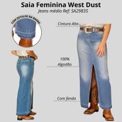 Saia Feminina West Dust Micaela Jeans Médio Longa Com Abertura Ref:SA29835