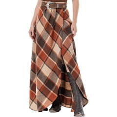 Saia Feminina Zenz Western Longa Nomad Tecido Flanela Xadrez Marrom/Vermelho Ref: ZW0126048