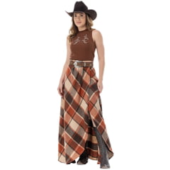 Saia Feminina Zenz Western Longa Nomad Tecido Flanela Xadrez Marrom/Vermelho Ref: ZW0126048