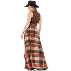 Saia Feminina Zenz Western Longa Nomad Tecido Flanela Xadrez Marrom/Vermelho Ref: ZW0126048